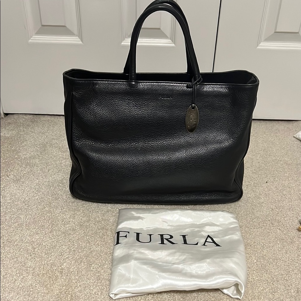 Furla Black Leather Tote Bag